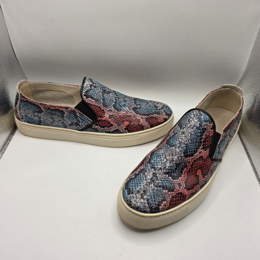 The FLEXX‎ Womens Blue Pink Snakeskin Leather Slip On Platform Sneakers Size 10